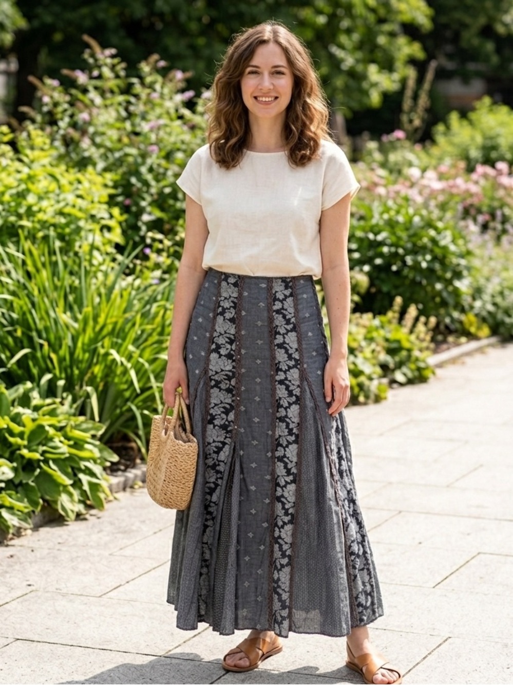 Maxi Panel Skirt in Charcoal Floral
